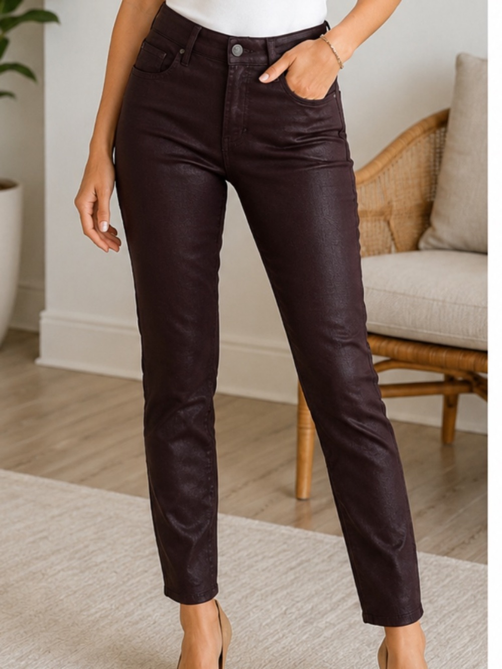 NYDJ brown coated Marilyn jeans, size 2.